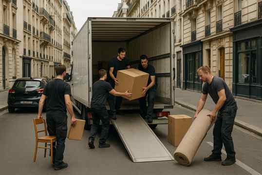 Déménageurs en action dans une rue du 15ᵉ arrondissement de Paris